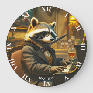 Relógio Grande Fantasia de Guaxinim Fofo Tocando Piano