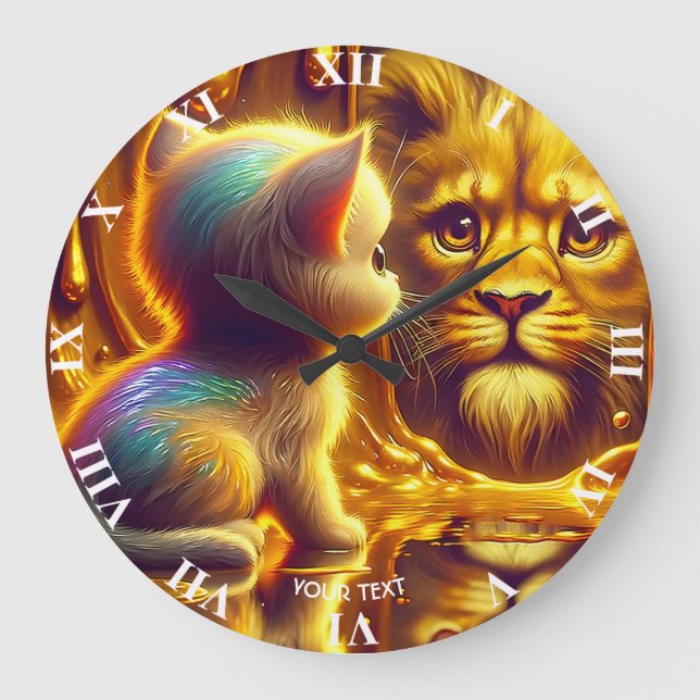 Relógio Grande Fantasia Leão Fofo E Gatinho (Frente)