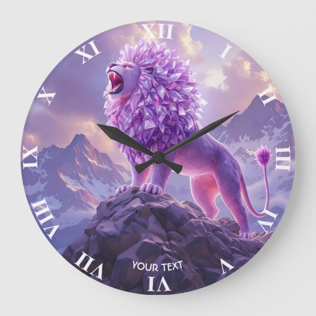 Relógio Grande Fantasia Leão Roxo Cute Ametista (Frente)