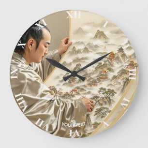 Relógio Grande Fantasia Paisagem Pintor Japonês Fofo
