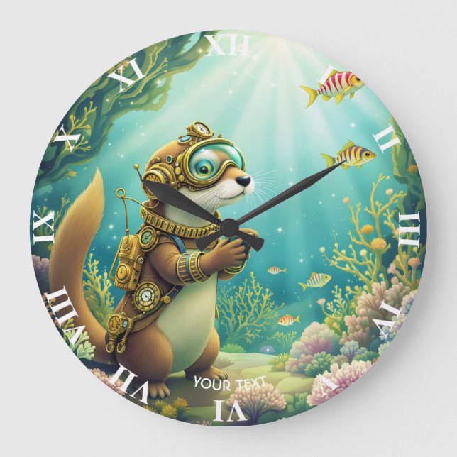 Relógio Grande Fantasia Terno de Otter Steampunk Fofo (Frente)