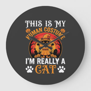 Relógio Grande Fantasias de Gato Humano de Halloween Gráfico Vint