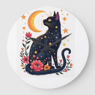 Relógio Grande Fantasias de Gato Preto de Halloween Gato Místico