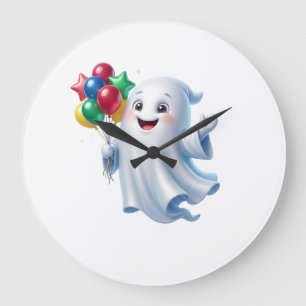 Relógio Grande Fantasma Flutuante Fofo com Balões de Halloween