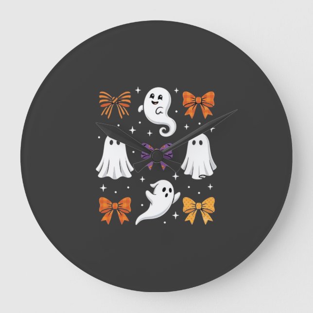 Relógio Grande Fantasma Fofo com Laços Design de Halloween_1 (Frente)