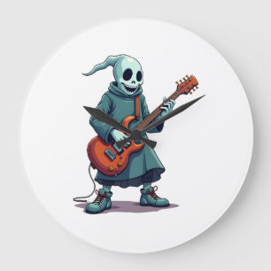 Relógio Grande Fantasma Tocando Guitarra � Camiseta de Halloween