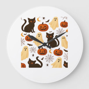 Relógio Grande Fantasma Vintage de Halloween e padrão de Gato Pre