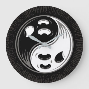 Relógio Grande Fantasma Yin Yang Black and White