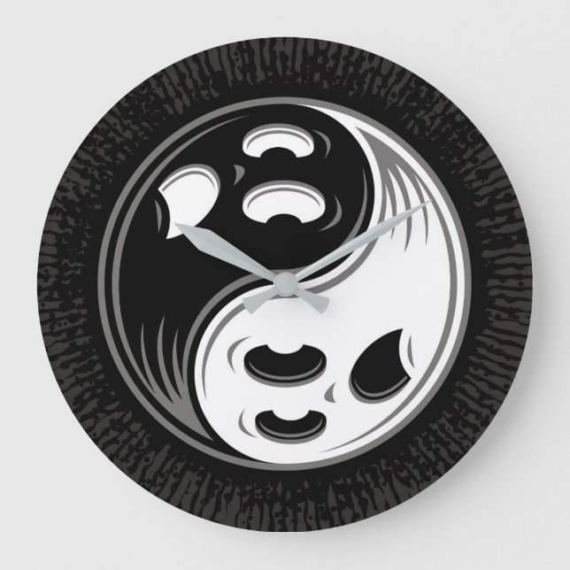 Relógio Grande Fantasma Yin Yang Black and White (Frente)