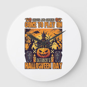 Relógio Grande Fantasmas Duendes Halloween Venha Jogar Outubro As