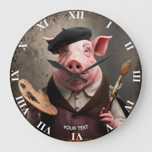 Relógio Grande Fantasy Cute Artiter Painter Pig