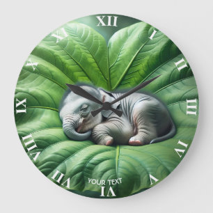 Relógio Grande Fantasy Cute Baby Elephant Leaf