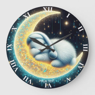 Relógio Grande Fantasy Cute Bunny Crescent Moon