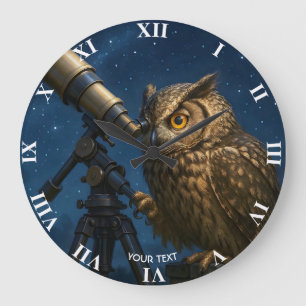 Relógio Grande Fantasy Cute Owl Telescope Night
