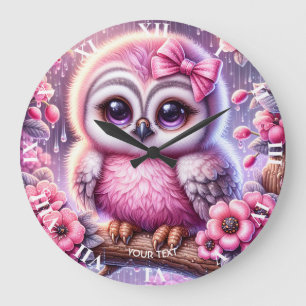 Relógio Grande Fantasy Cute Pink Owl Sakura