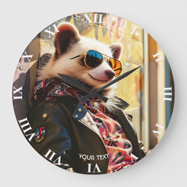 Relógio Grande Fantasy Cute Possum Leather Jaqueta (Frente)