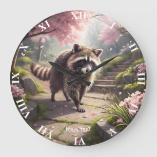 Relógio Grande Fantasy Cute Racoon Sakura Garden