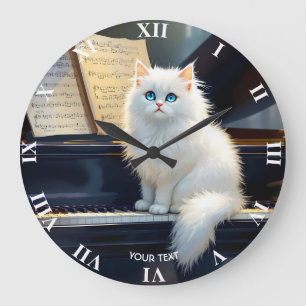 Relógio Grande Fantasy Cute Ragdoll Cat Em Piano