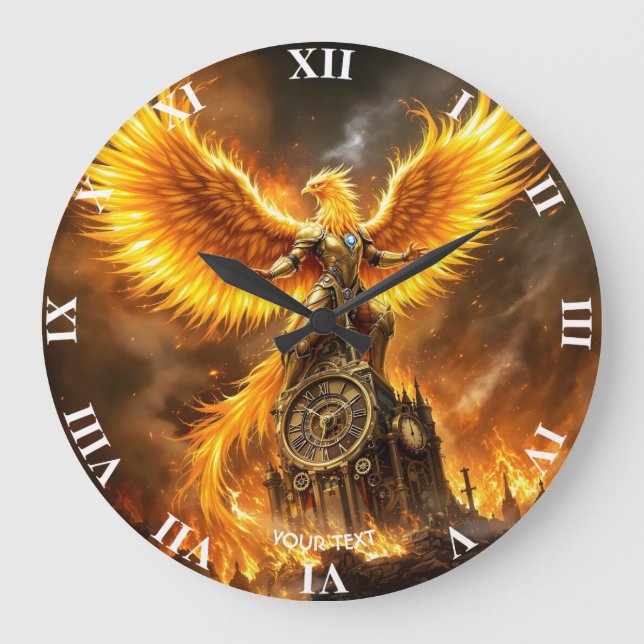 Relógio Grande Fantasy Cute Steampunk Flames Phoenix (Frente)