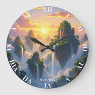 Relógio Grande Fantasy Cute Sunset Islands Waterfall