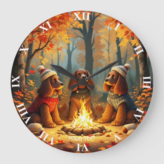 Relógio Grande Fantasy Cute Three Autumn Dogs (Frente)