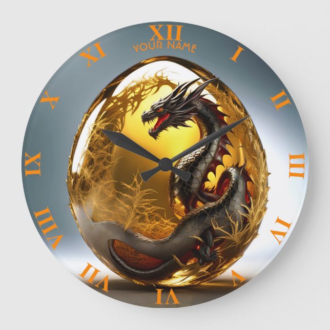 Relógio Grande Fantasy Cute Vivid Dragon Glass Egg (Frente)