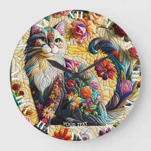 Relógio Grande Fantasy Gato Bonito De Vidro Mantido