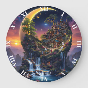 Relógio Grande Fantasy Moon Waterfall Forest