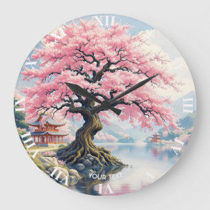 Relógio Grande Fantasy Sakura Temples Lake
