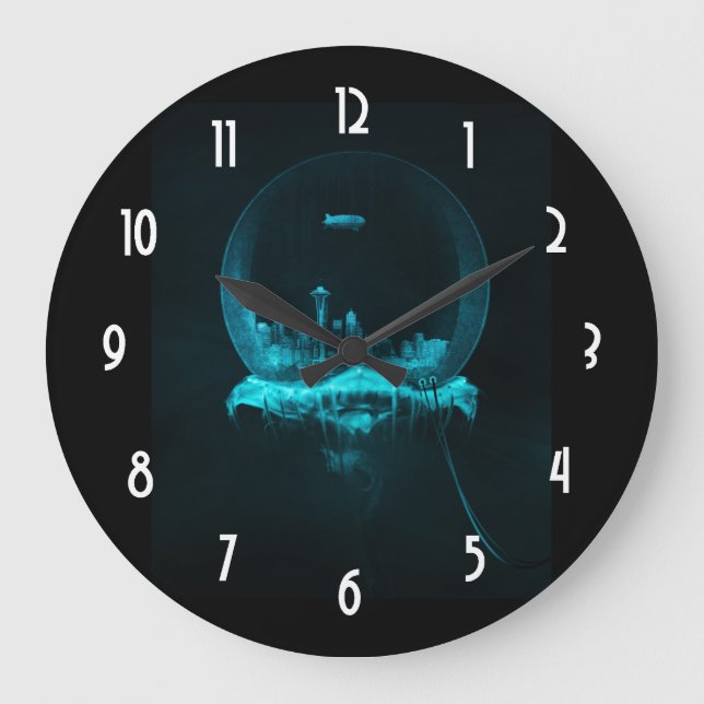 Relógio Grande Fantasy Seattle City em um globo de neve com um Bl (Frente)