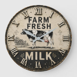 Relógio Grande Farm Fresh Milk Vintage Dairy Farmhouse