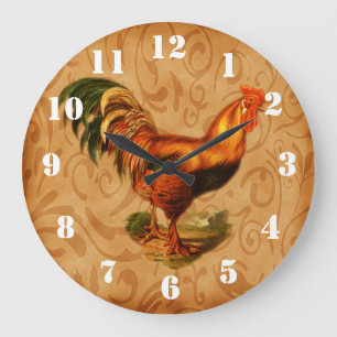 Relógio Grande Farm house Rustic Country Rooster Kitchen
