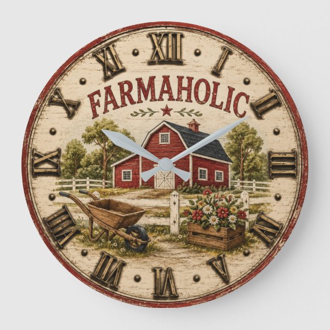 Relógio Grande Farmaholic Rustic Red Barn  (Frente)