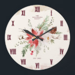 Relógio Grande Farmhouse Christmas Winter Poinsettia Russo<br><div class="desc">Adicione um charme de eterno à sua casa neste feriado com nosso relógio Vintage Distressed Winter Wall Clock. Este requintado pedaço de tempo exumenta a elegância rústica da fazenda, apresentando um visual pintado de relevo que adiciona caráter a qualquer espaço. Adorado com delicadas poinsettias aquáticas, pinheiro e verde de inverno,...</div>