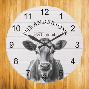 Relógio Grande Farmhouse Cow wood Personalizada