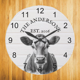 Relógio Grande Farmhouse Cow wood Personalizada