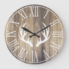 Relógio Grande Farmhouse Faux Barn Wood & Antlers Russos