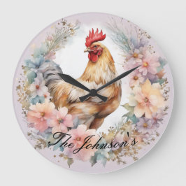 Relógio Grande Farmhouse Rooster Wall Clock
