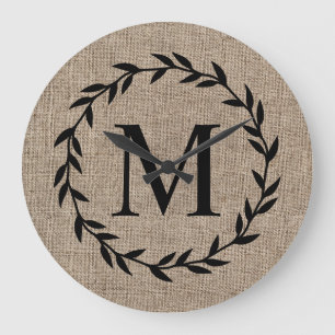 Relógio Grande Farmhouse Rustic Laurel Wreath Family Monogramhous