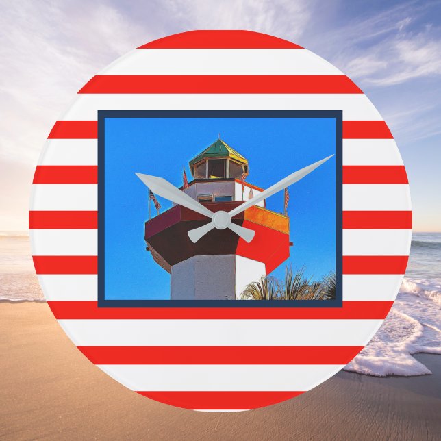 Relógio Grande Farol da Cidade do Porto de Hilton Head, Striped (Criador carregado)