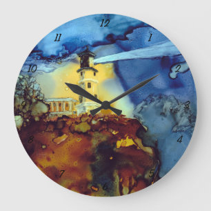 Relógio Grande Farol rachado da rocha na noite