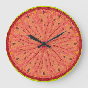 Relógio Grande Fatia de Citrino Vibrante Pintada Fruta Moderna