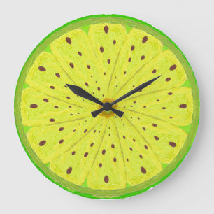 Relógio Grande Fatia de Limão Cítrico Vibrante Pintada Fruta Mode