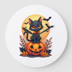 Relógio Grande Fato de Halloween de Abóbora de Gato Preto Retro O