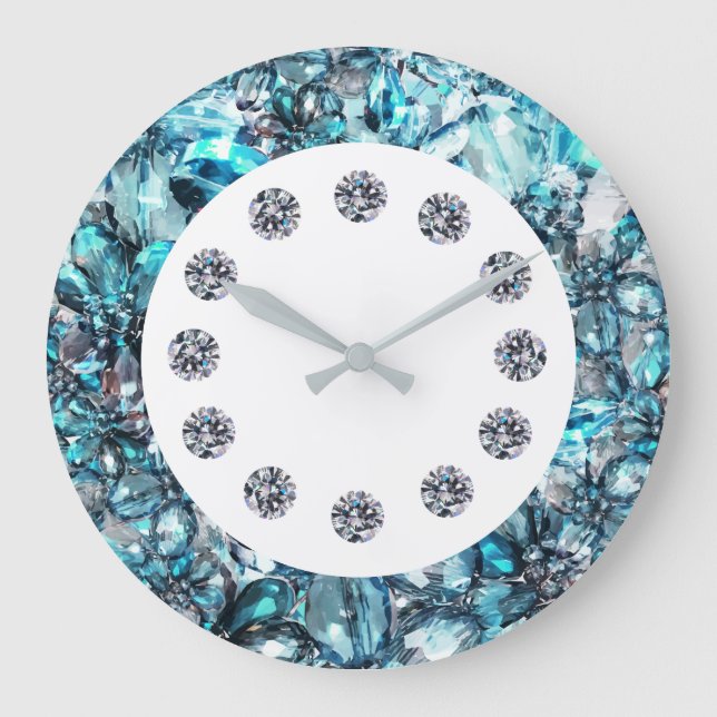 Relógio Grande Faux Glitzy Jewel Bling Wall Clock (Frente)