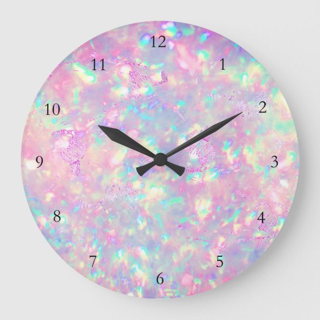 Relógio Grande FAUX iridescent opal effect Large Clock (Frente)
