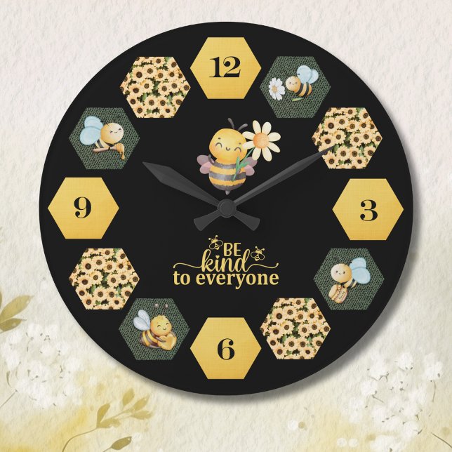 Relógio Grande Favo de Mel de Abelha Fofa e Girassol (Brighten your space with sunshine and cheer with a charming bee-themed wall clock)