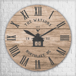 Relógio Grande Fazenda Moderna Rústica Casa da Família Nome Perso