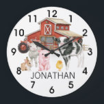 Relógio Grande Fazenda Vaca de Aquarela Monograma de Porcos<br><div class="desc">Este design pode ser personalizado na área fornecida pela alteração da foto e/ou do texto. Ou pode ser personalizado clicando em Personalizar este Modelo e, em seguida, escolhendo o clique para personalizar mais a opção e excluir ou alterar a cor do plano de fundo, adicionar texto, alterar a cor ou...</div>