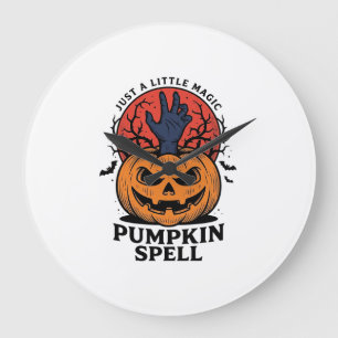 Relógio Grande Feitiço de Abóbora Vintage Halloween Bruxa Mão Art